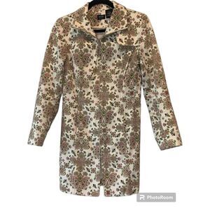Nicole by Nicole Miller Floral Boho Print Long Zip Jacket Ivory Pink Green SZ 4